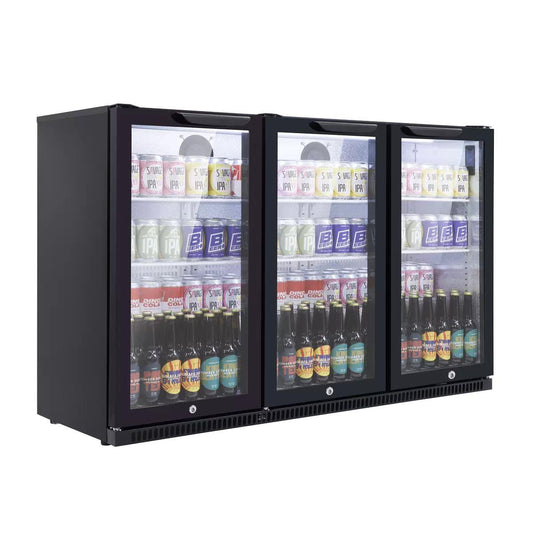 Sealey DH336 Baridi Back Bar Drinks Fridge/Cooler with Triple Hinged Door & Security Lock 307L Black 240V