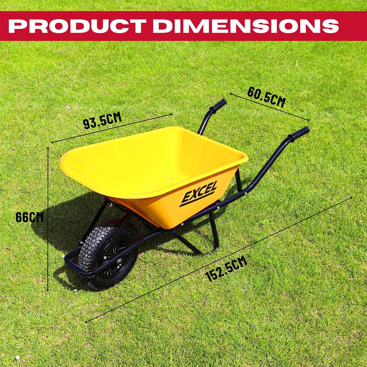 Excel Heavy Duty Wheelbarrow with 100L HDPE Tray Yellow