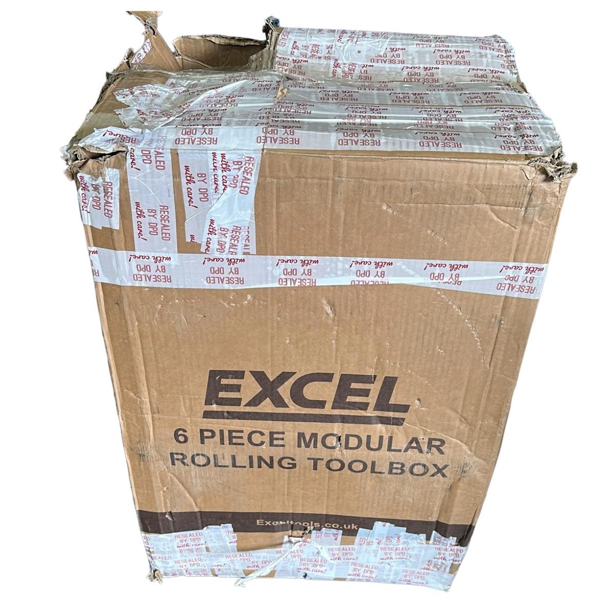 Excel Modular Tool Box Heavy Duty Mobile Storage 6 Piece Set with Organiser & Wheels Item Condition Damaged Box