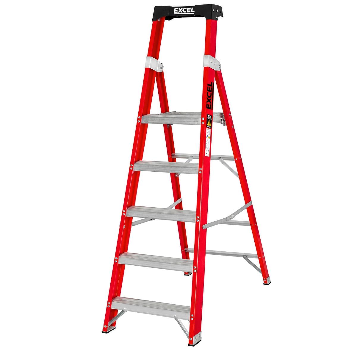 Excel Electricians Fibreglass Platform Step Ladder 5 Tread 1.81m EN131