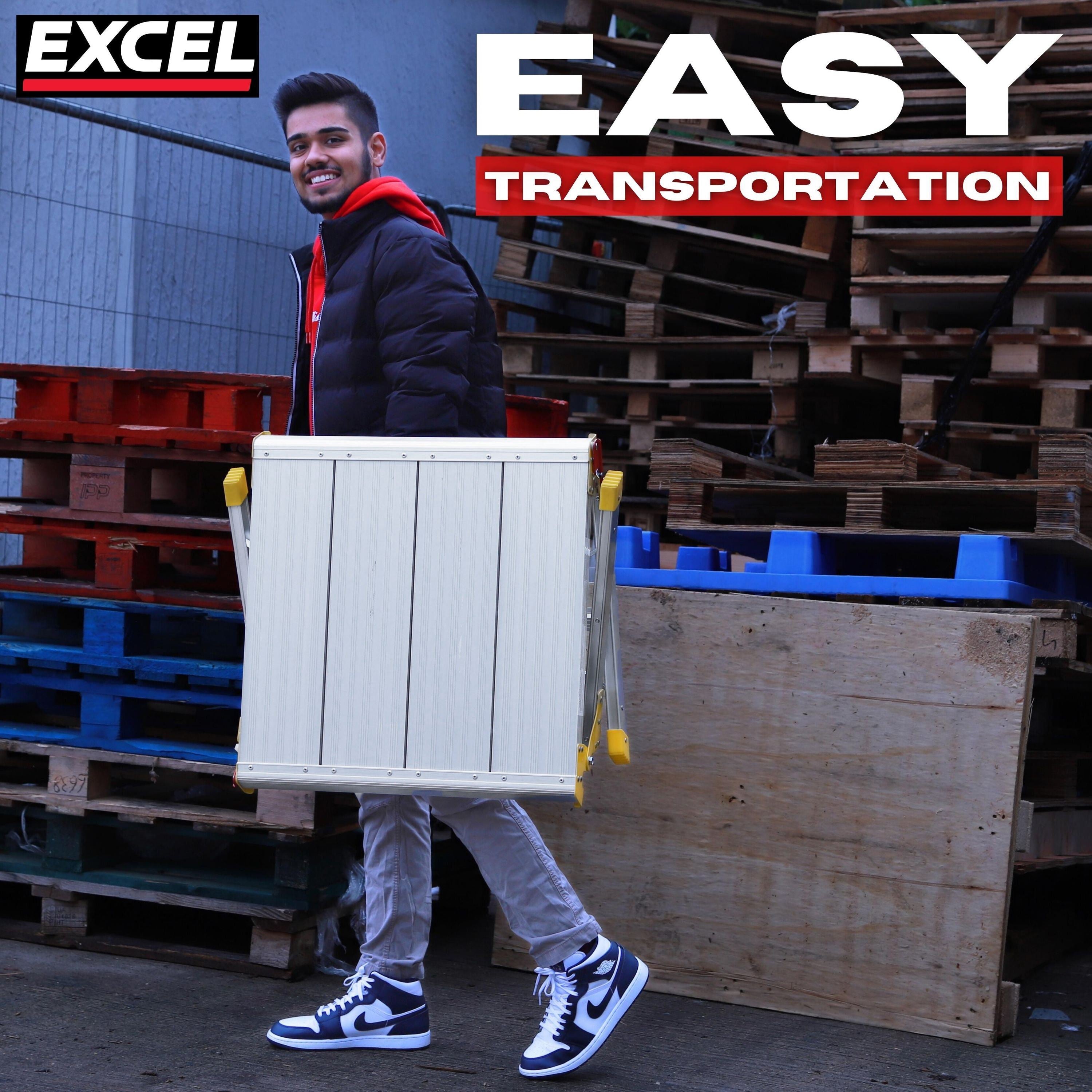 Excel Aluminium Stool Ladder 4 Tread with Work Bench Folding Hop Up 600mm