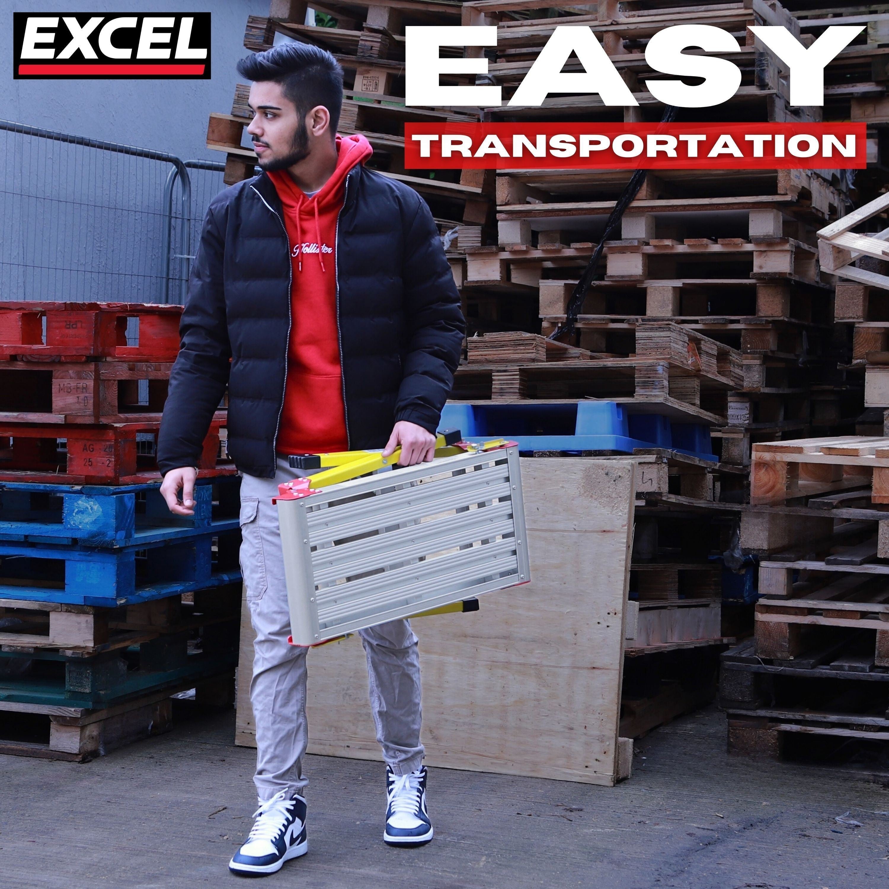 Excel Aluminium Stool Ladder 3 Tread with Fibreglass Folding Hop Up