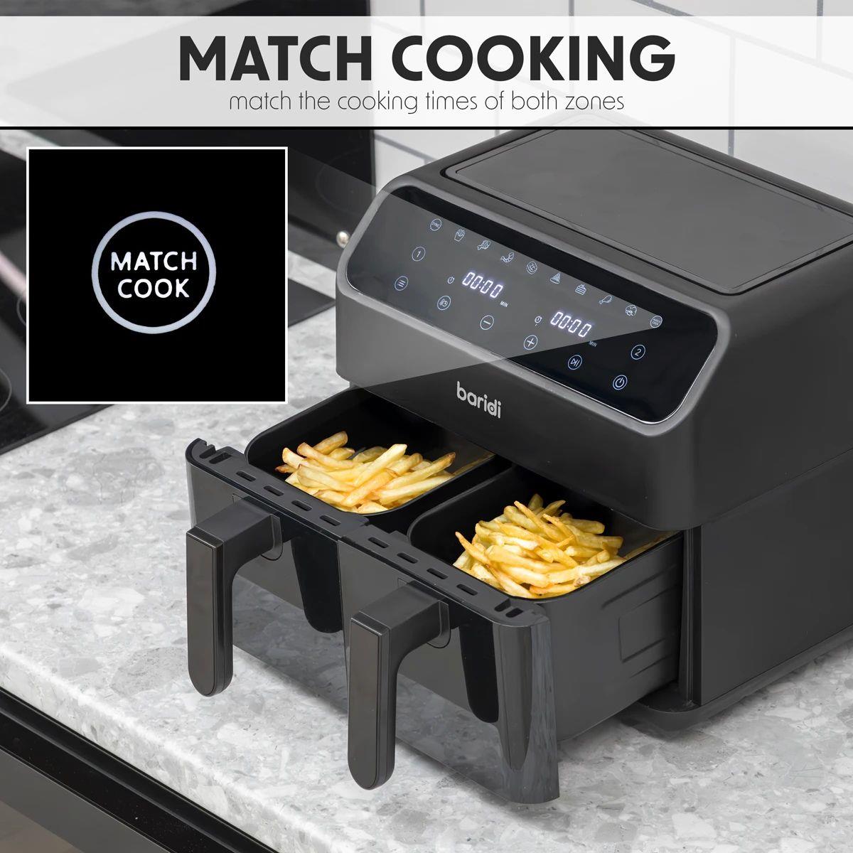 Sealey DH172 Baridi Dual Zone Air Fryer with 8 Preset Functions 8L Capacity 230V/1700W
