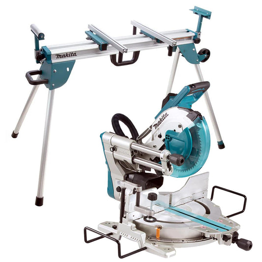 Makita LS1219/2 305mm Slide Compound Mitre Saw 240V with Adjustable Wheeled Saw Stand