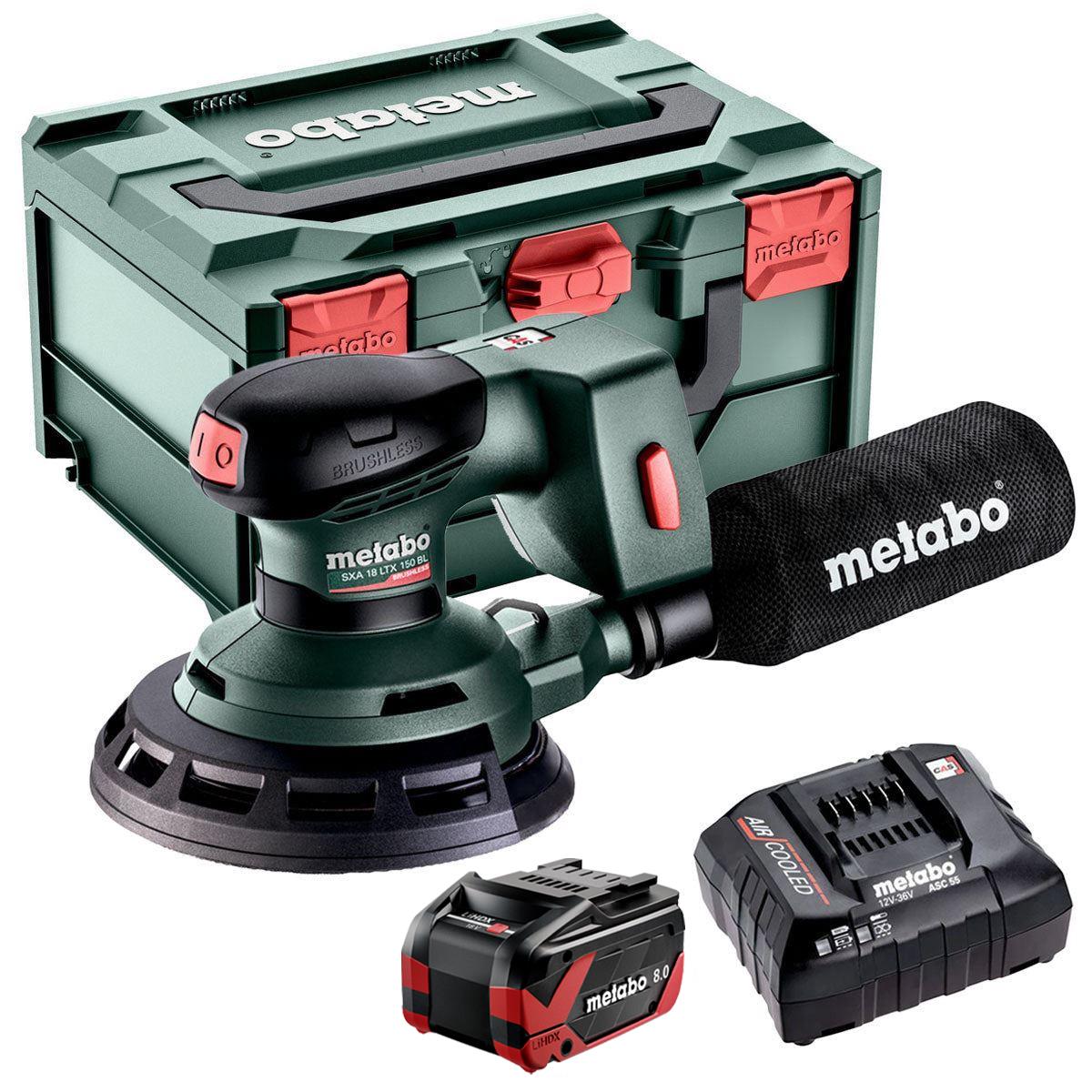 Metabo SXA 18 LTX 150 BL 18V Brushless 150mm Random Orbital Sander with 1 x 8.0Ah Battery Charger & Metabox