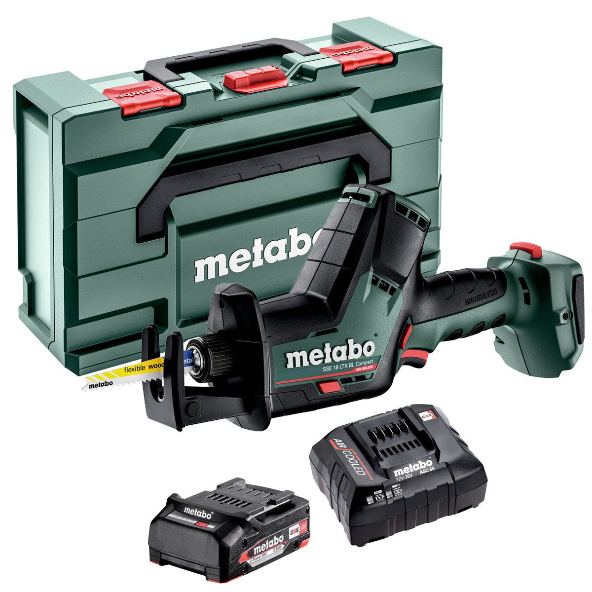 Metabo SSE 18 LTX BL Compact 18V Brushless Sabre Saw with 1 x 2.0Ah Battery Charger & Metabox