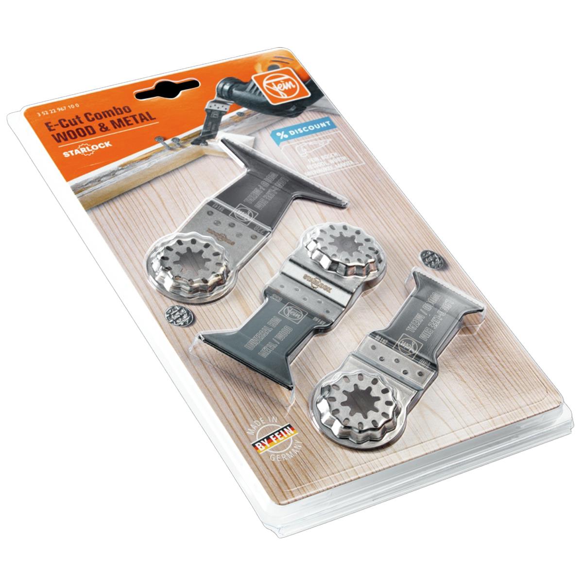 Fein 3 Piece Starlock Wood & Metal E-Cut Multi-Tool Blades Combo Set 35222967100