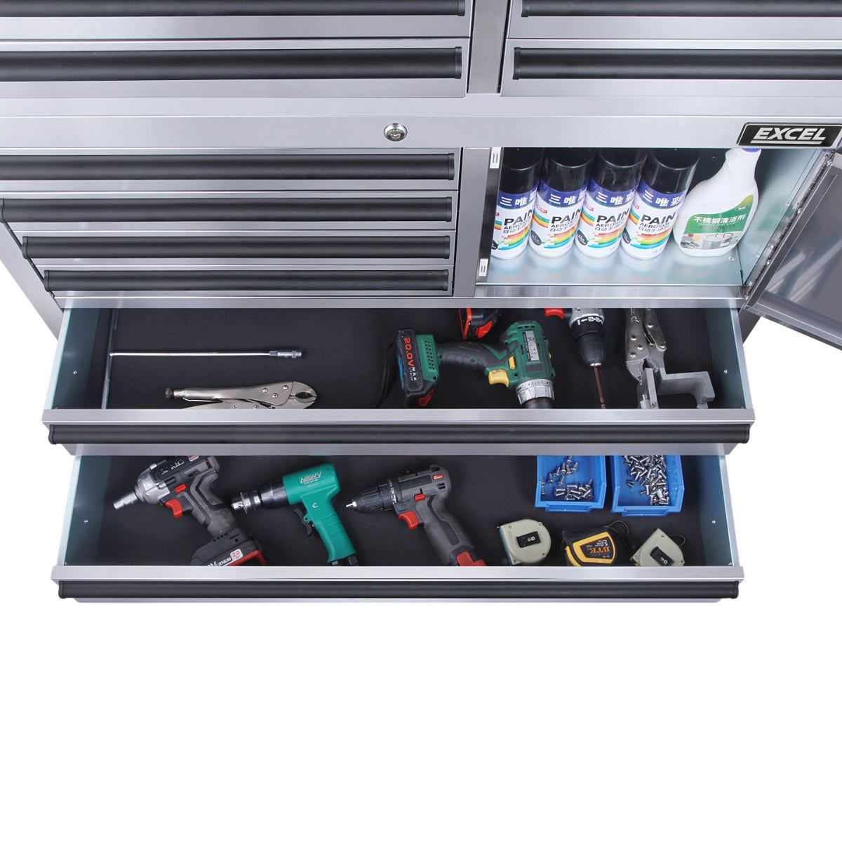 Excel 41inch 6 Drawer Stainless Steel Cabinet with 8 Drawer Top Chest