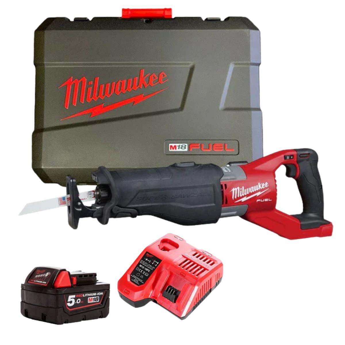 Milwaukee M18FSX-0 18V M18 FUEL Sawzall Reciprocating Saw with 1 x 5.0Ah Battery Charger & Case