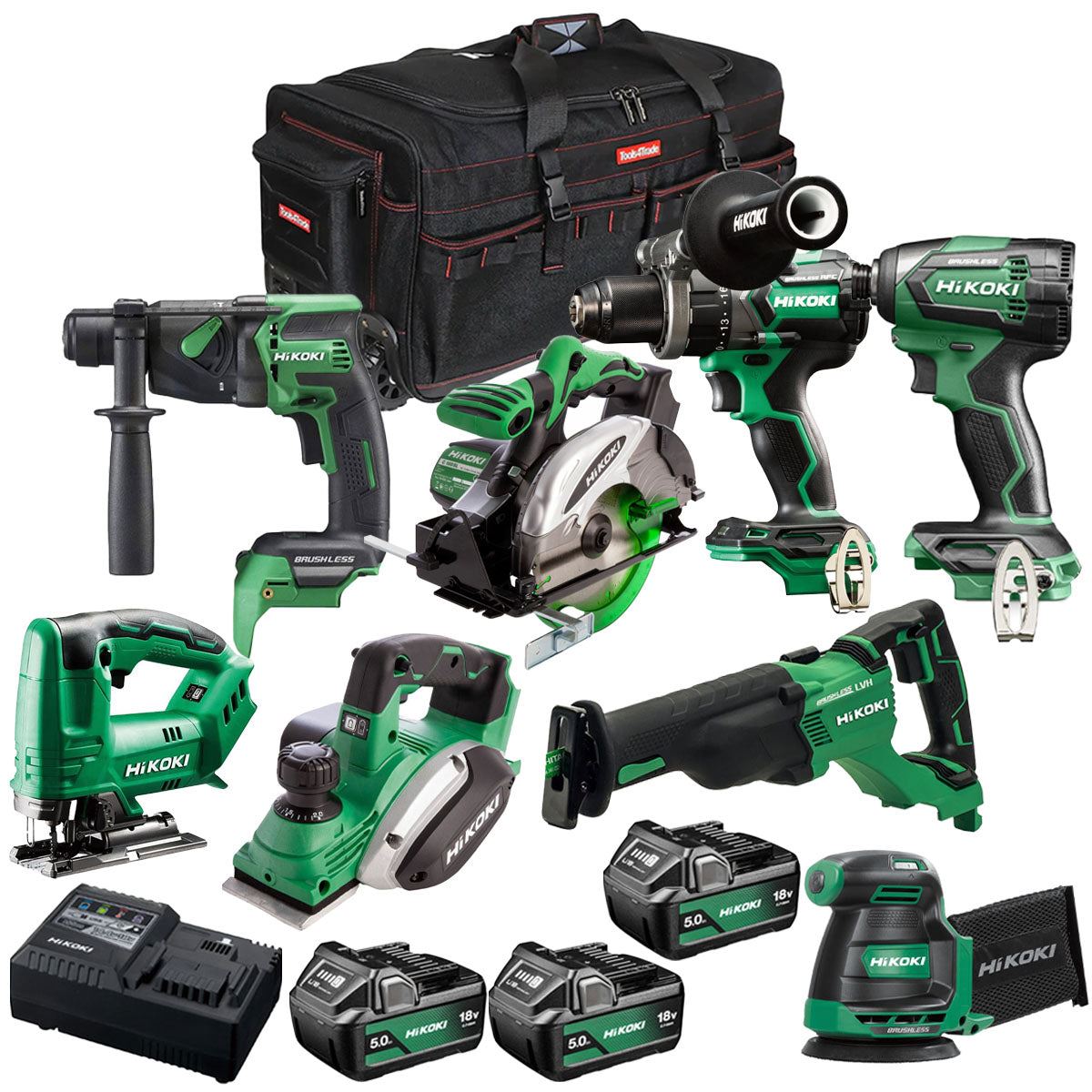 Hikoki 18V 8 Piece Power Tool Combo Kit with 3 x 5.0Ah Battery & Charger T4TKIT-27299