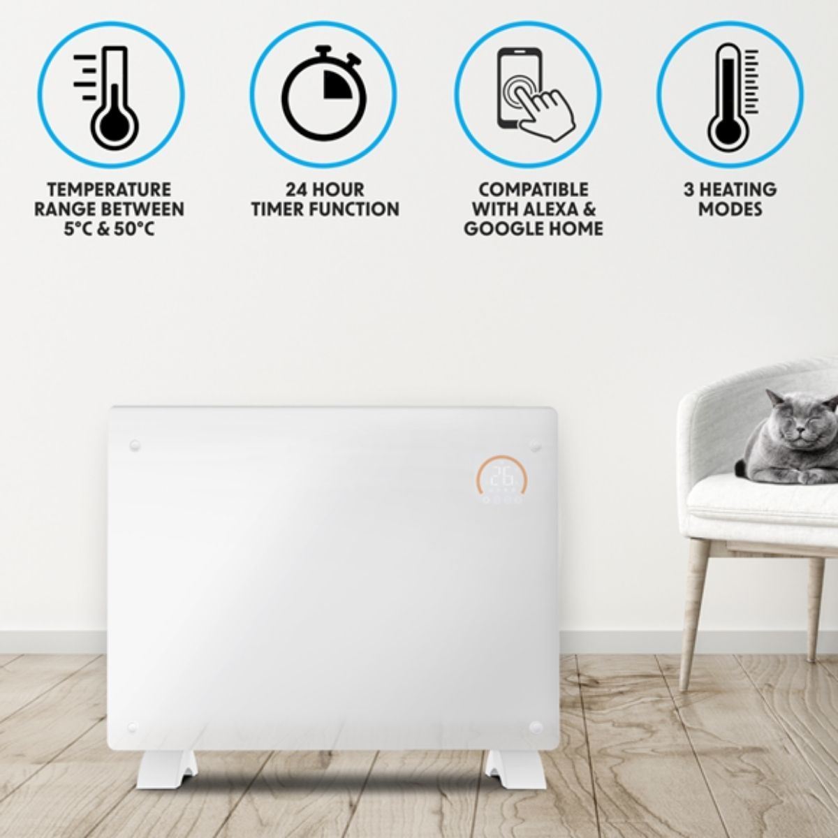 Sealey DH138 Baridi Electric Glass Panel Heater White 1500W