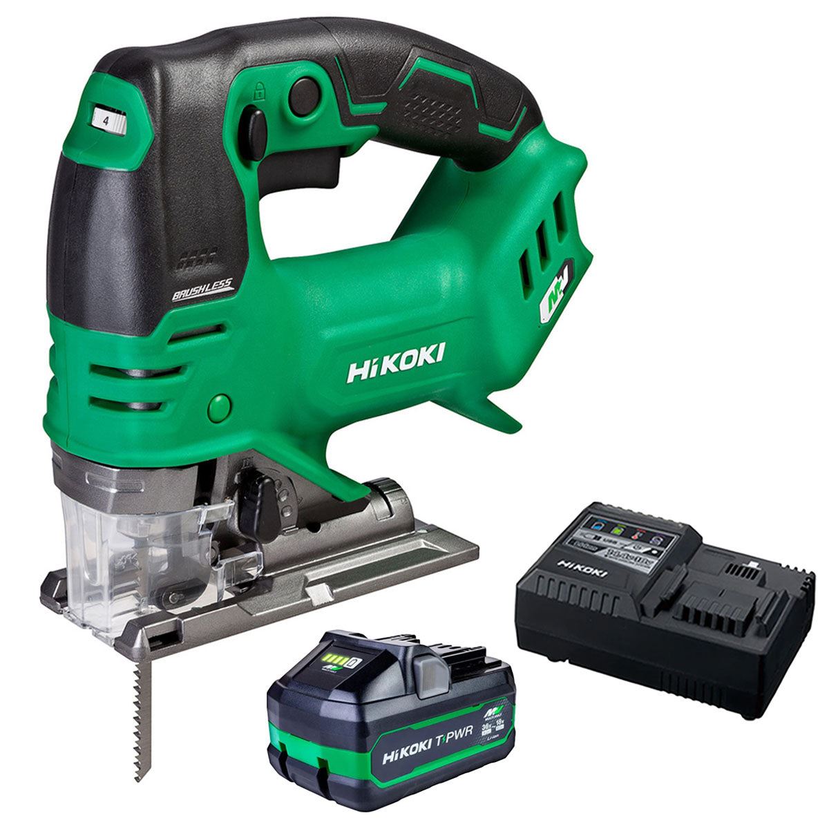 Hikoki CJ36DAJ3Z 36V MultiVolt Brushless Top Handle Jigsaw with 1 x 4.0Ah/8.0Ah Battery & Charger