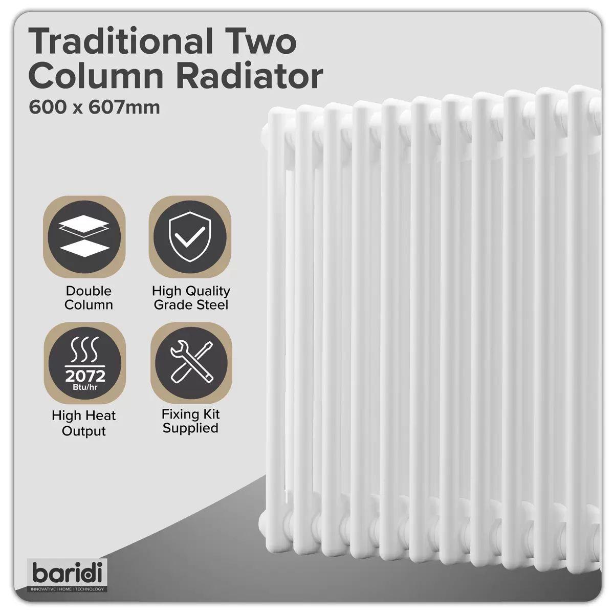 Sealey DH367 Baridi Horizontal Traditional 2 Column Radiator 600 x 607mm White
