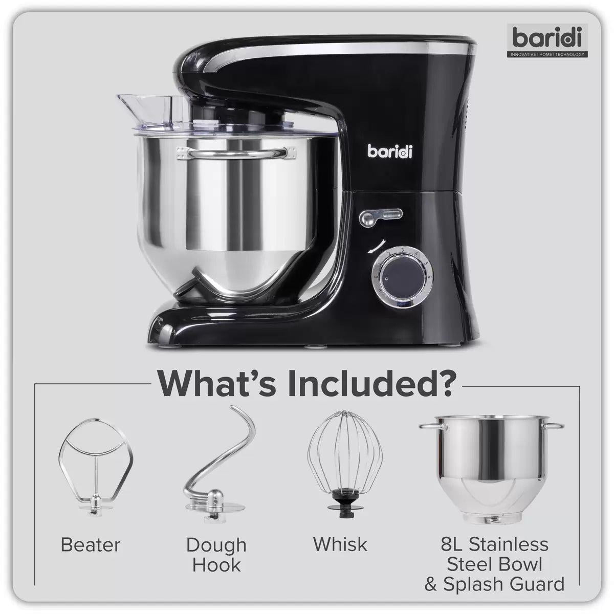 Sealey DH174 Baridi Stand Mixer with Accessories 8L Black 230V/1800W