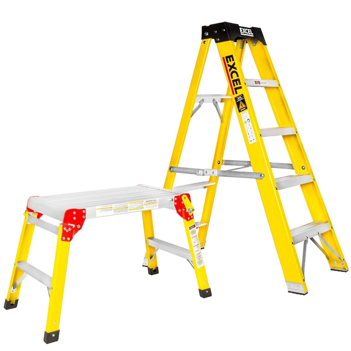 Excel Heavy Duty Fibreglass 5 Tread Ladder with Folding Hop up