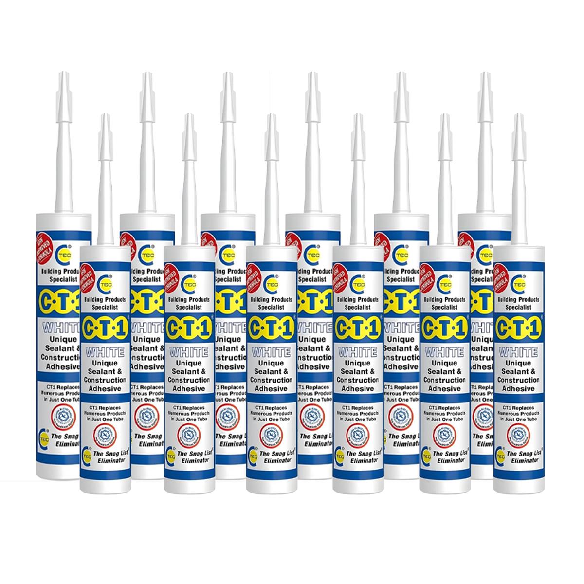 C-TEC CT1 290ml Unique Sealant & Construction Adhesive White Pack of 12