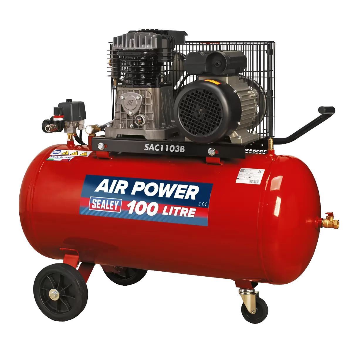 Sealey SAC1103B 100L Belt Drive Compressor with Motor & Cast Cylinders 230V