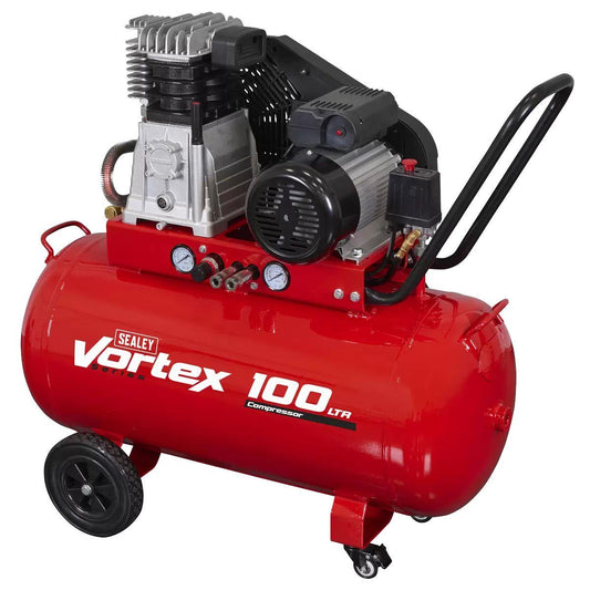 Sealey SAC1103B 100L Belt Drive Compressor with Motor & Cast Cylinders 230V
