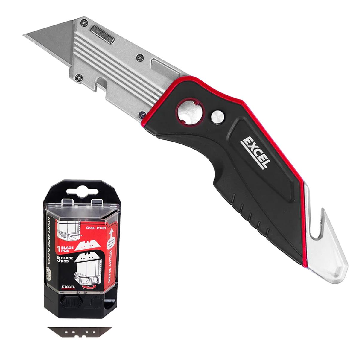 Excel Folding Utility Knife & 5 Blades with Dispenser 100 Piece