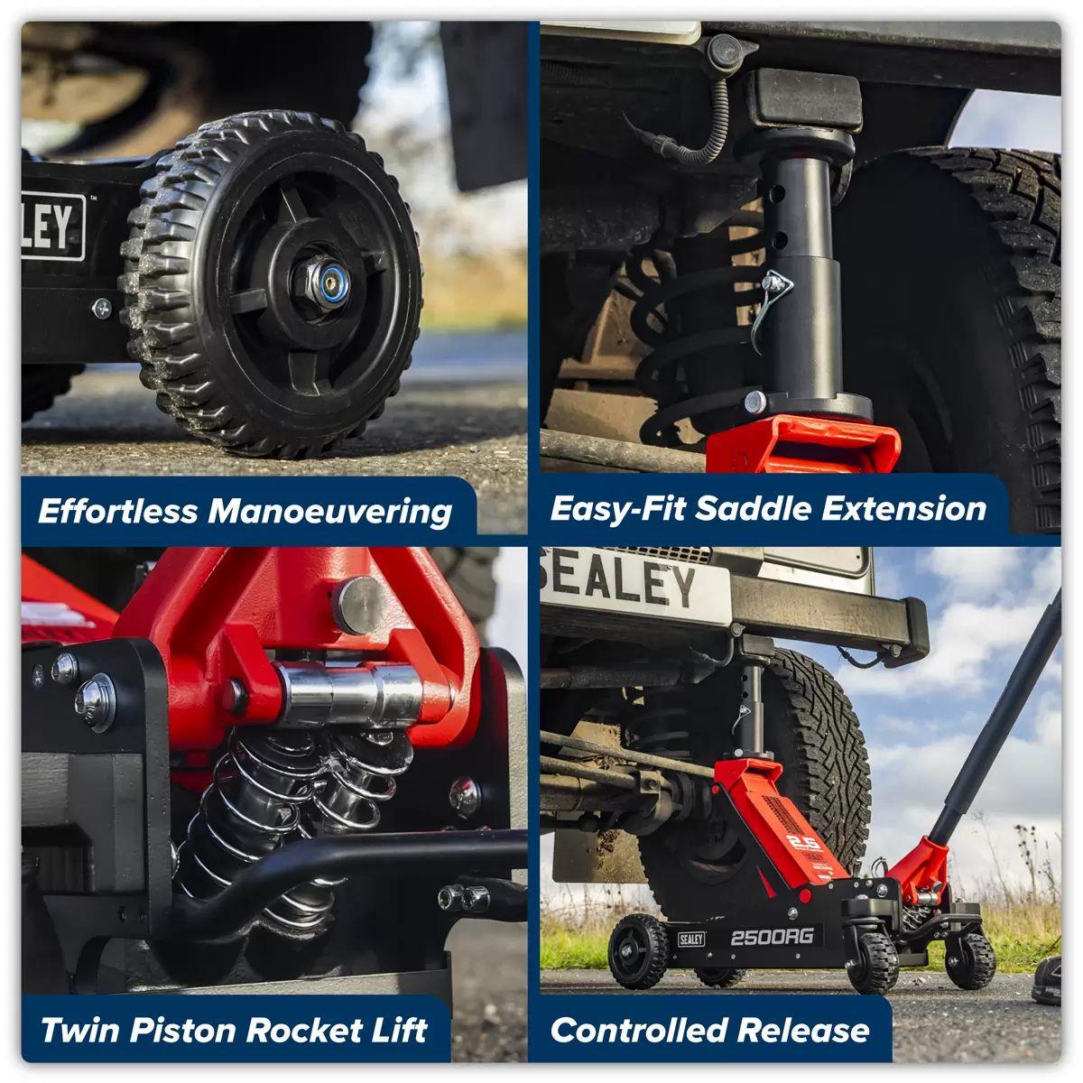 Sealey 2500RG Big Wheel Hybrid Trolley Jack for Off-Road Vehicles 4 x 4s with Super Rocket Lift 2.5 Tonne