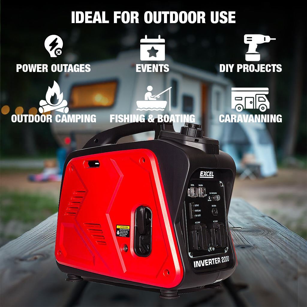 Excel Petrol Inverter Generator 4-Stroke Engine - 2000W Power Output, 99CC for Reliable Outdoor use