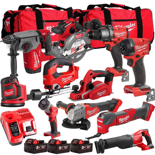 Milwaukee M18FPP6L3-503BK26 18V 11 Piece Tool Kit with 3 x 5.0Ah Batteries Charger & Wheeled Bag