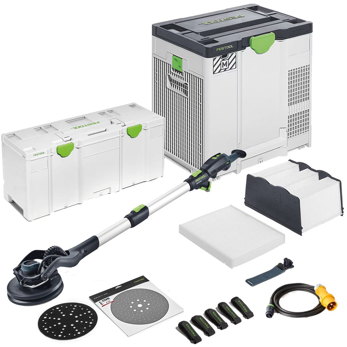 Festool LHS 2 225 EQI-Plus 225mm PLANEX Long-Reach Sander 110V GB - 575993 With SYS-AIR M 110V GB Air purifier - 577786