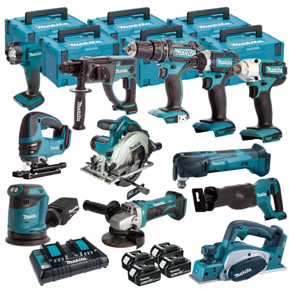 Makita 18V 12 Piece Power Tool Kit with 4 x 5.0Ah Battery & Charger T4TKIT-16459