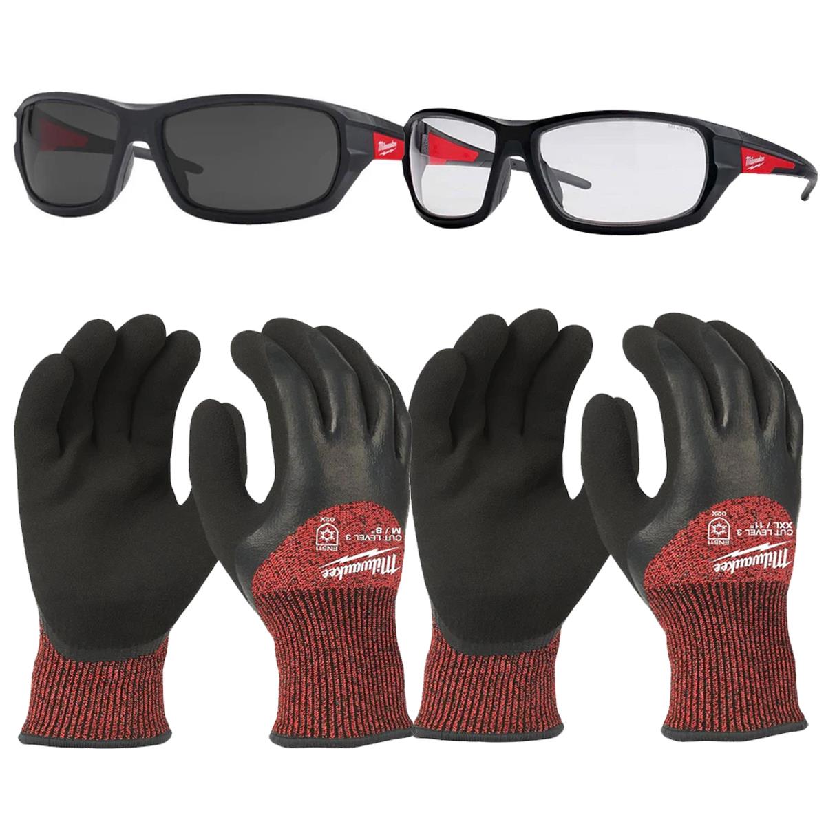 Milwaukee Safety Glasses & Winter Cut C Gloves Size 8/M, 11/XXL Combo Kit