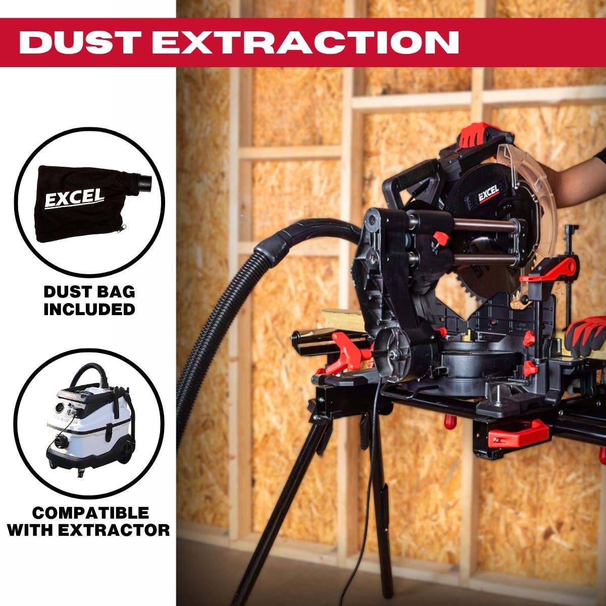 Excel 305mm Sliding Mitre Saw with LED Light & 48T Blade 240V/2000W