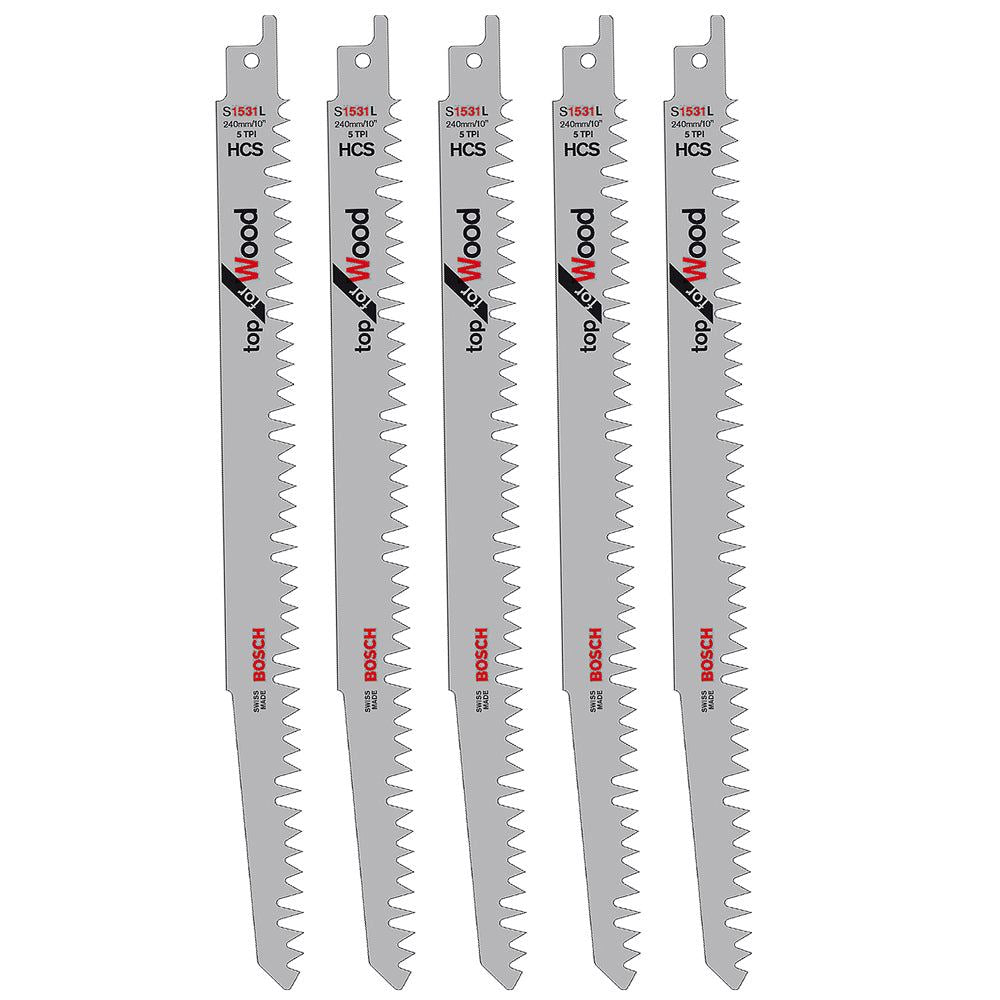Bosch S1531L Reciprocating Saw Blades For Wood Sharp & Fast Cut Pack of 5 - 2608650676