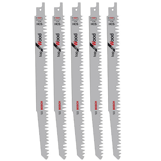 Bosch S1531L Reciprocating Saw Blades For Wood Sharp & Fast Cut Pack of 5 - 2608650676