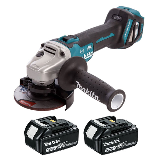 Makita DGA463 18V Brushless 115mm Angle Grinder with 2 x 5.0Ah Batteries