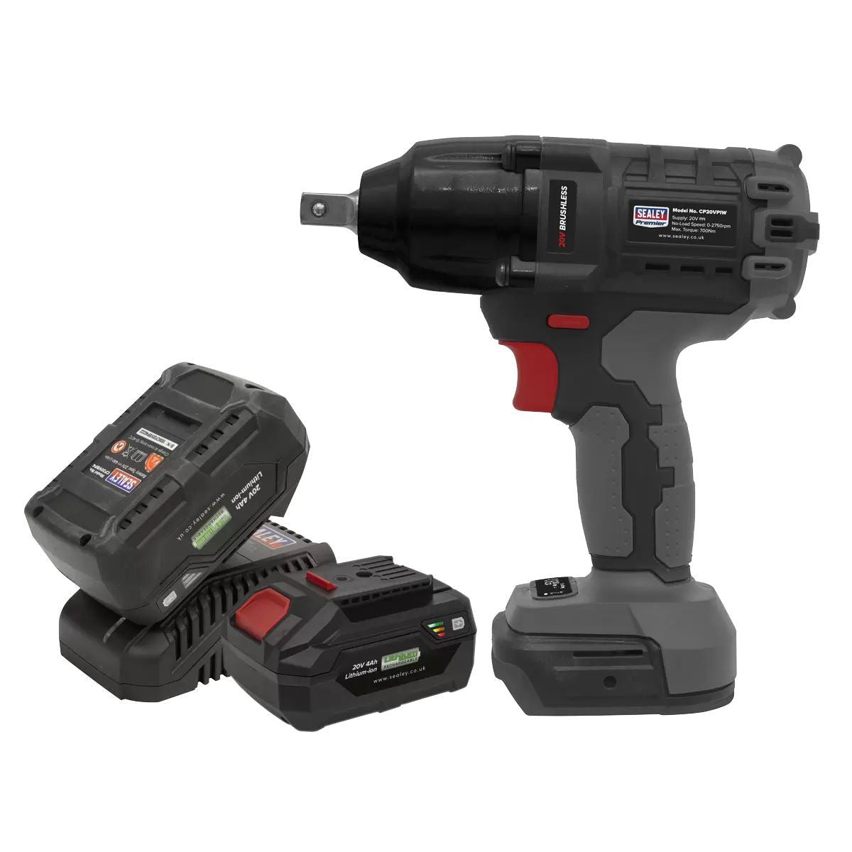 Sealey CP20VPIWKIT 20V Brushless Impact Wrench Kit with 2 x 4.0Ah Batteries & Charger