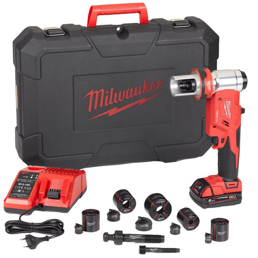 Milwaukee M18HKP-201CA 18V Brushless Force Logic Hydraulic Knockout Punch with 1 x 2.0Ah Battery Charger & Case 4933451205