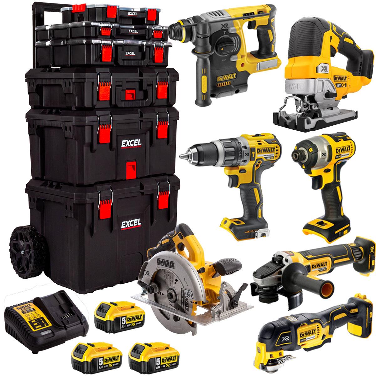 Dewalt DCK755P3T 18V 7 Piece Brushless Power Tool Kit with 3 x 5.0Ah Batteries & Trolley Toolbox