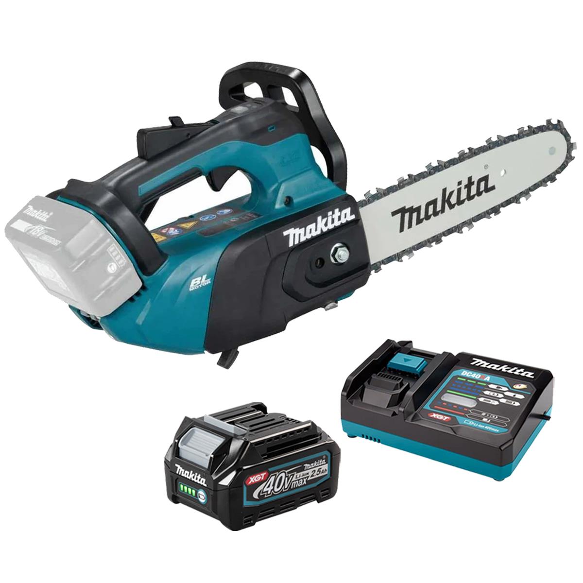 Makita DUC258Z 18V LXT Brushless Top Handle 25cm Chainsaw with 1 x 2.5Ah Battery & Charger
