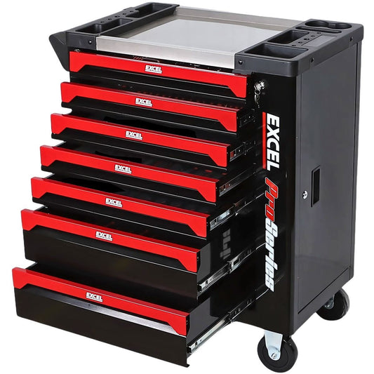 Excel 30" 7 Drawers Tool Chest Storage Roller Cabinet Black and Red Item Condition Box Opened Never Used - Collection Only