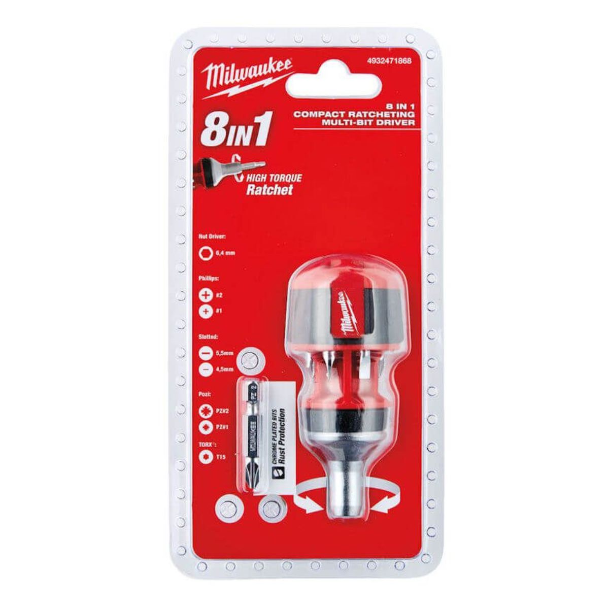 Milwaukee 8 in 1 Compact Ratcheting Multi-Bit Screwdriver 4932471868