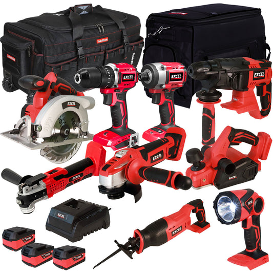 Excel 18V 9 Piece Power Tool Kit with 3 x 5.0Ah Batteries EXL10162