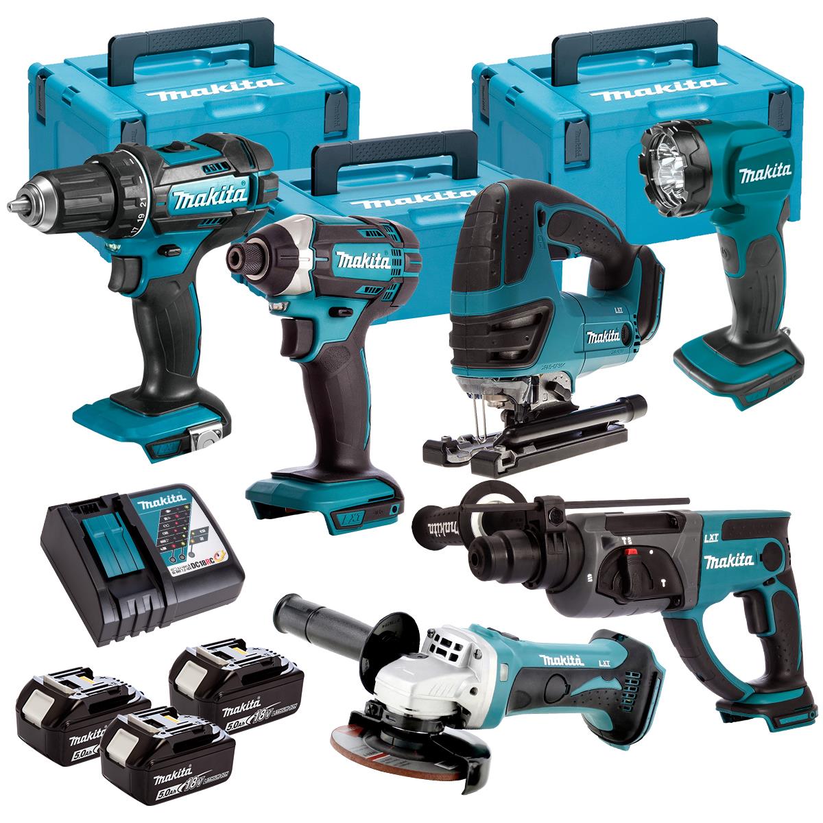 Makita 6 Piece Kit 18V Li-ion With 3 x 5.0Ah Batteries Charger T4TKIT-94