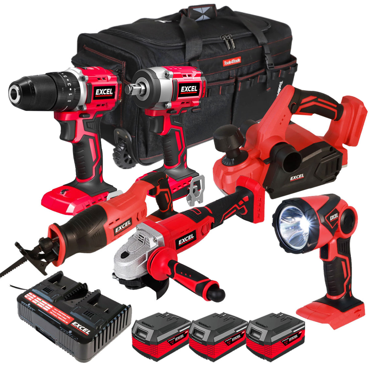 Excel 18V 6 Piece Power Tool Kit with 3 x 4.0Ah Batteries EXL10176