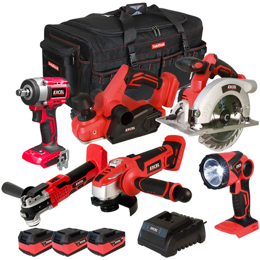 Excel 18V 6 Piece Power Tool Kit with 3 x 5.0Ah Batteries EXL10195