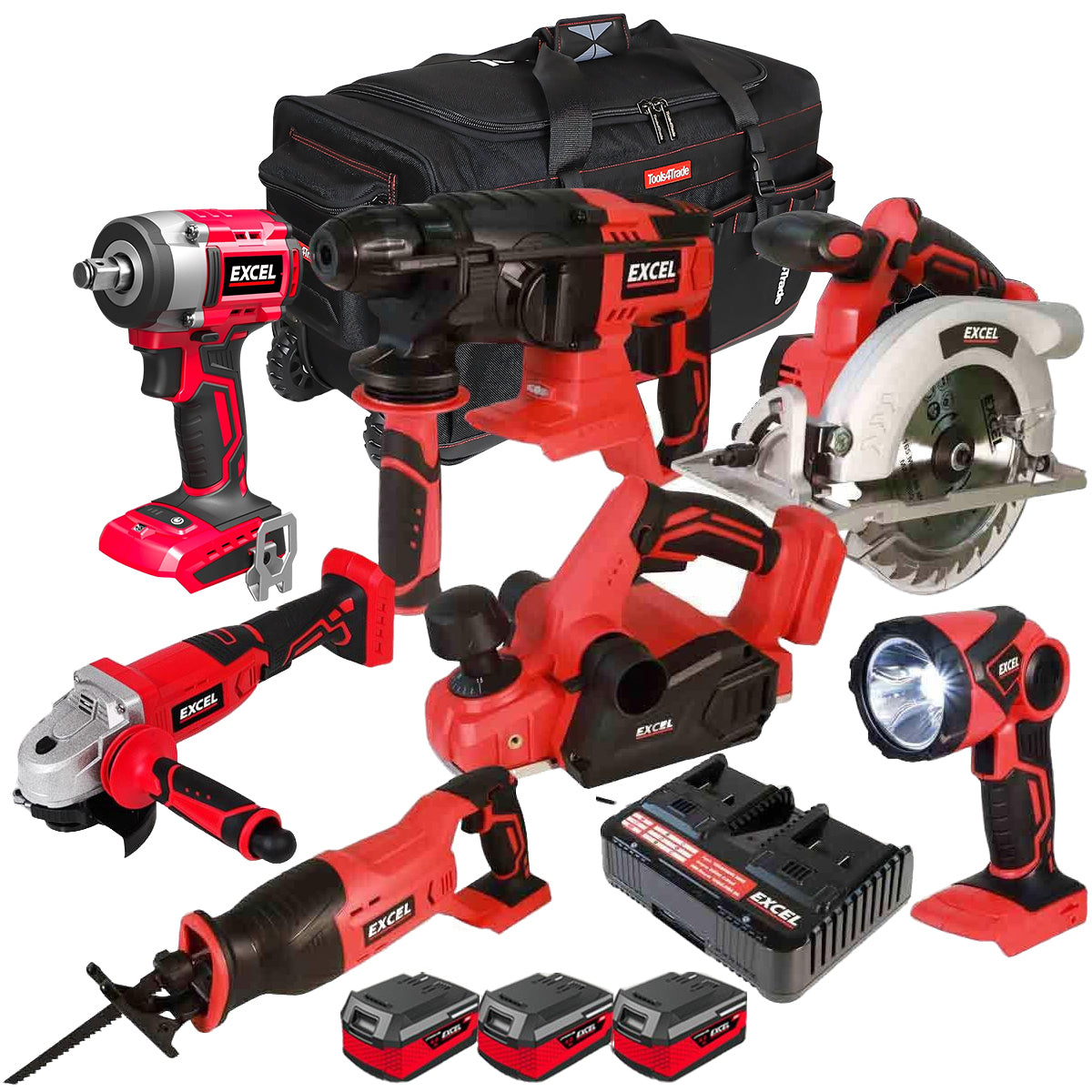 Excel 18V 7 Piece Power Tool Kit with 3 x 4.0Ah Batteries EXL10206