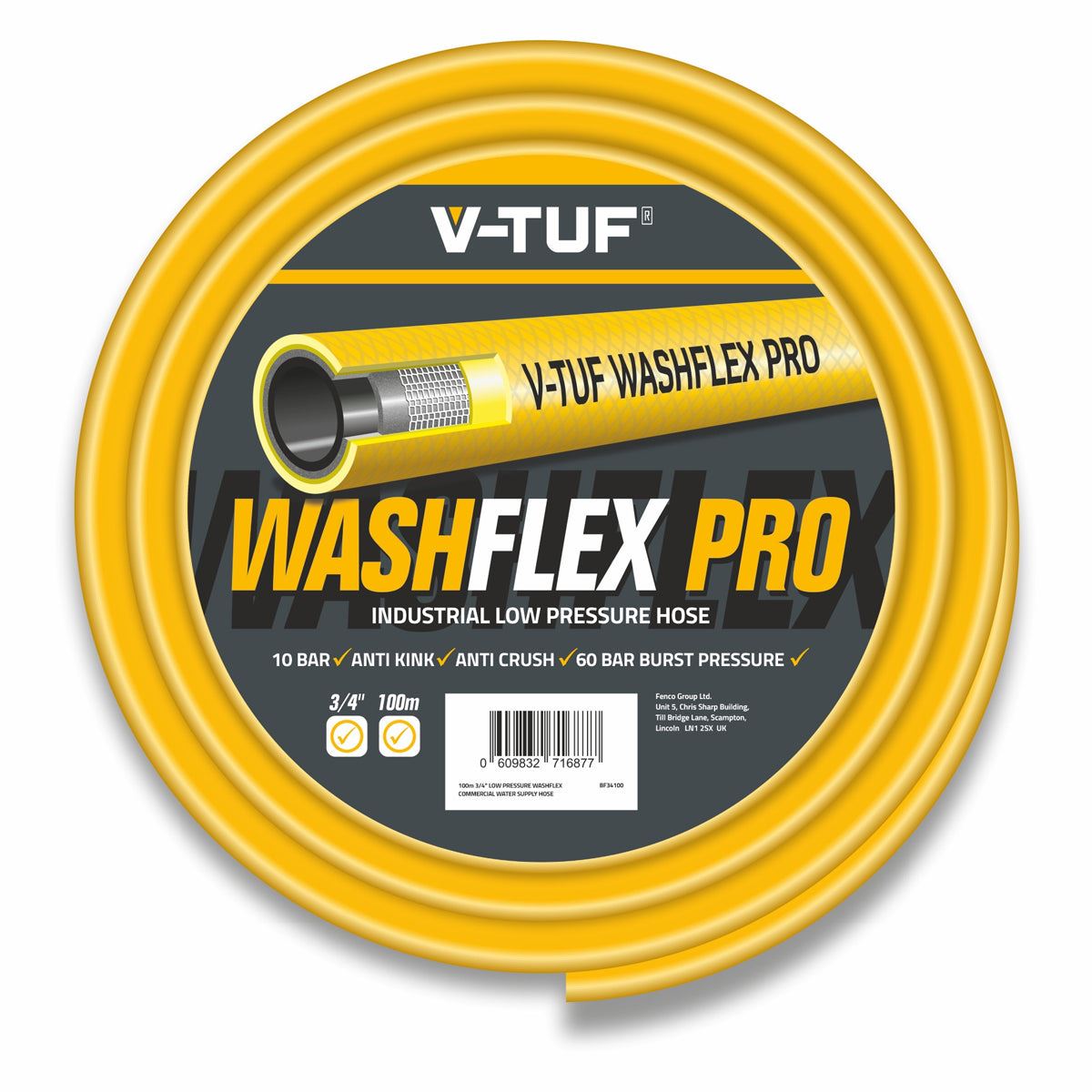 V-TUF BF34100 100m 3/4 Inch Washflex Pro Low-Pressure Water Supply Hose