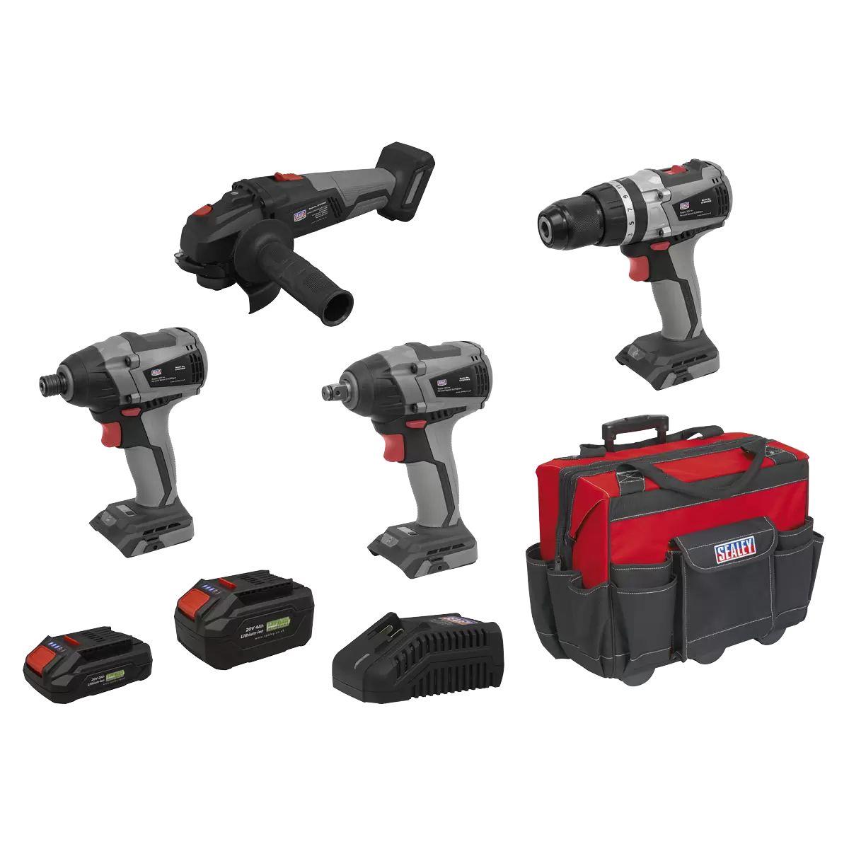 Sealey CP20VCOMBOX1 20V Brushless Tool Combo 4pc Kit with 2 Batteries & Charger