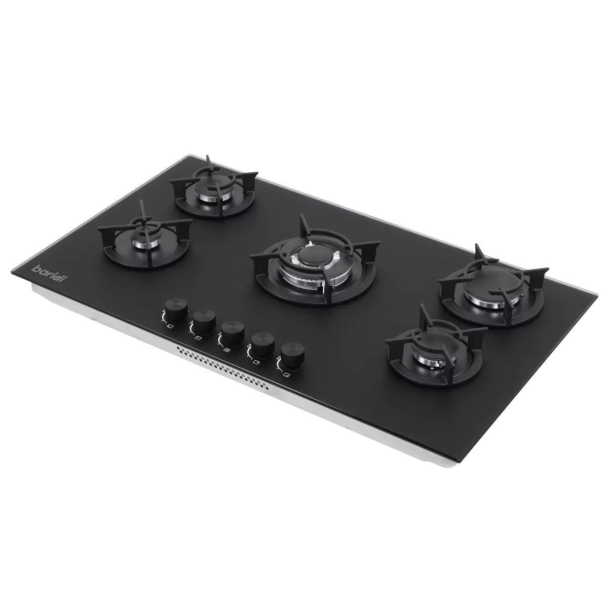 Sealey DH385 Baridi 90cm Gas Hob Matt Black 5 Burners Cast Iron Supports & Auto Ignition 10.4kW/230V
