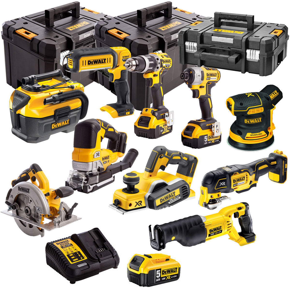 Dewalt DEWKIT92 18V Cordless 10 Piece Kit with 3 x 5.0Ah Batteries & Charger in Case