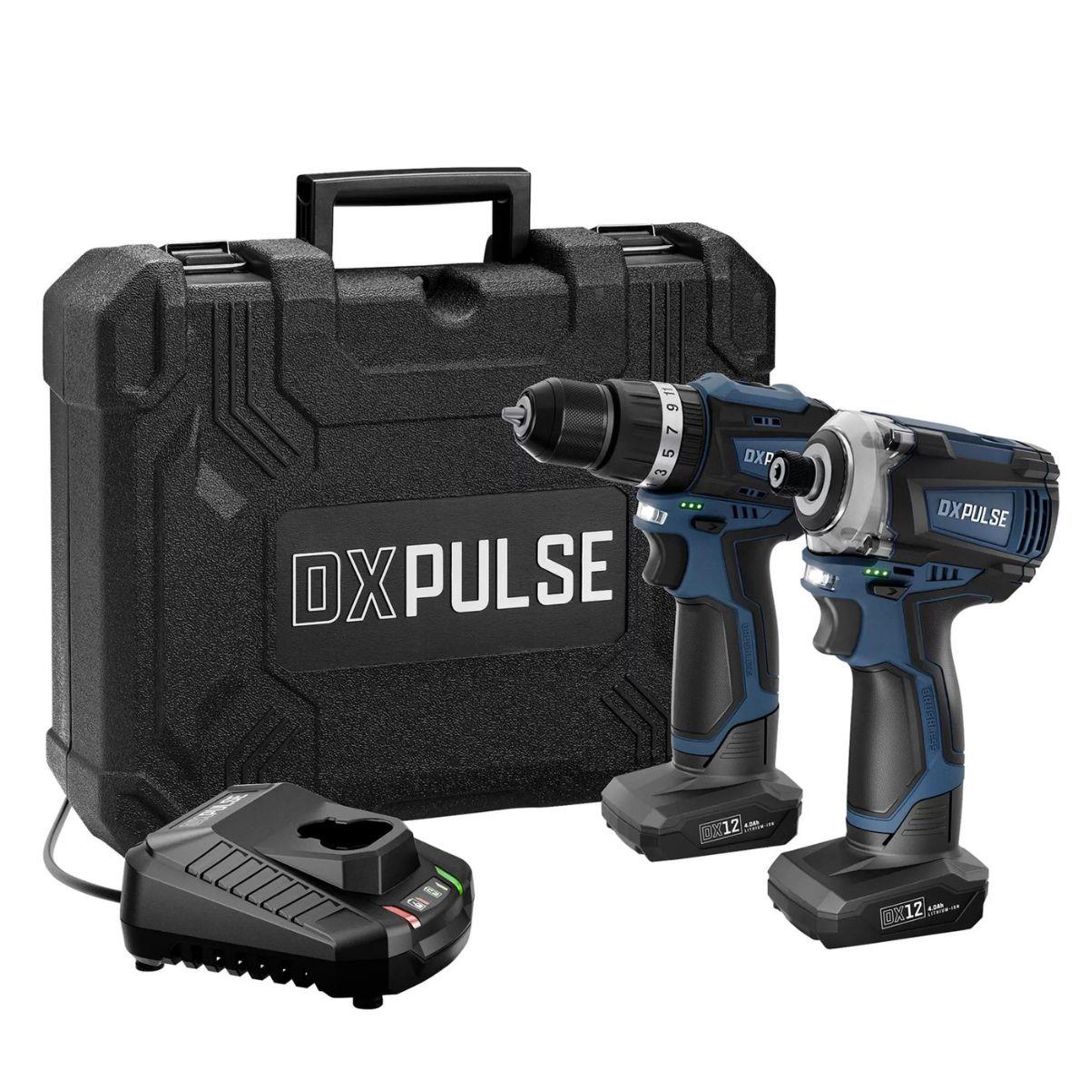 Draper DX12VCD DXPULSE 12V Combi Drill & Impact Driver Kit 2 x 4.0Ah Batteries & Fast Charger 28003