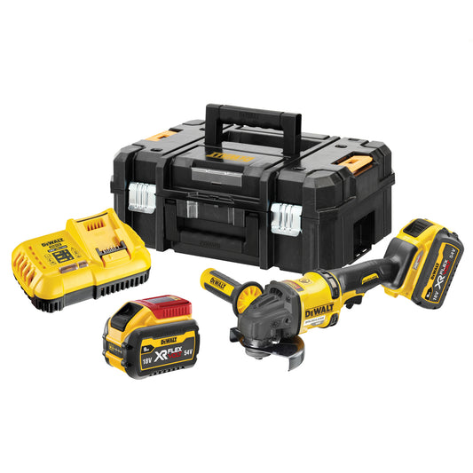 Dewalt DCG418X2 54V FlexVolt Brushless 125mm Angle Grinder with 2 x 9.0Ah Battery Charger & Case